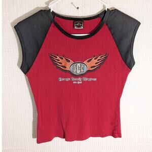 Orange County Choppers Baby Tee Womens Small Red Black Flame Y2K Biker Graphic